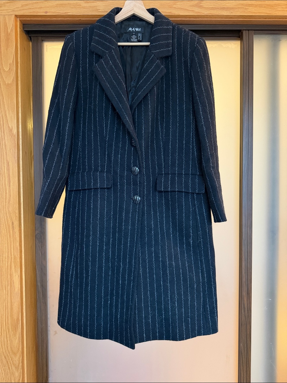 Wool & Alpaca Black & White Pinstripe Wool coat